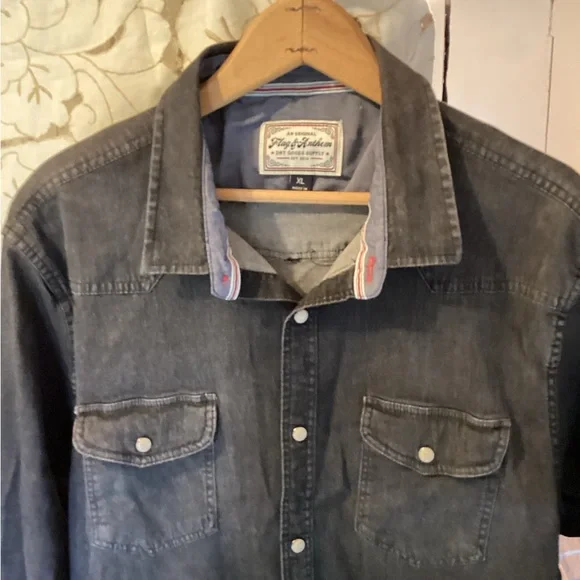 Flag & Anthem Shirt Mens XL Western Snap Button Long Sleeve Casual - Picture 2 of 12